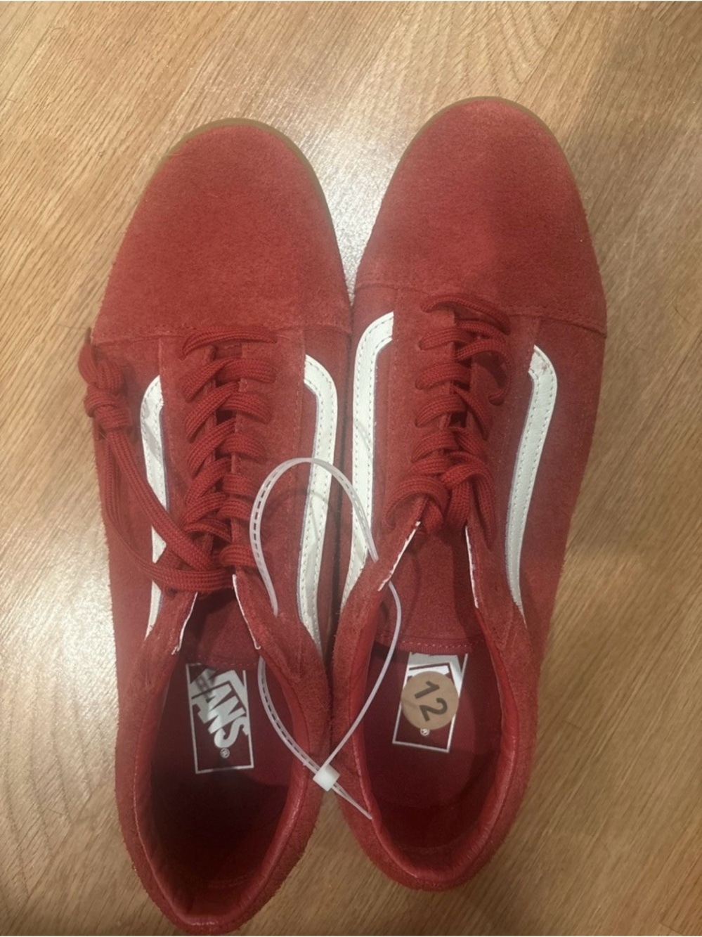 Vans Red Suede Low-Top Sneakers with White Stripe. (Vans Old Skool ‘Red Gum’)